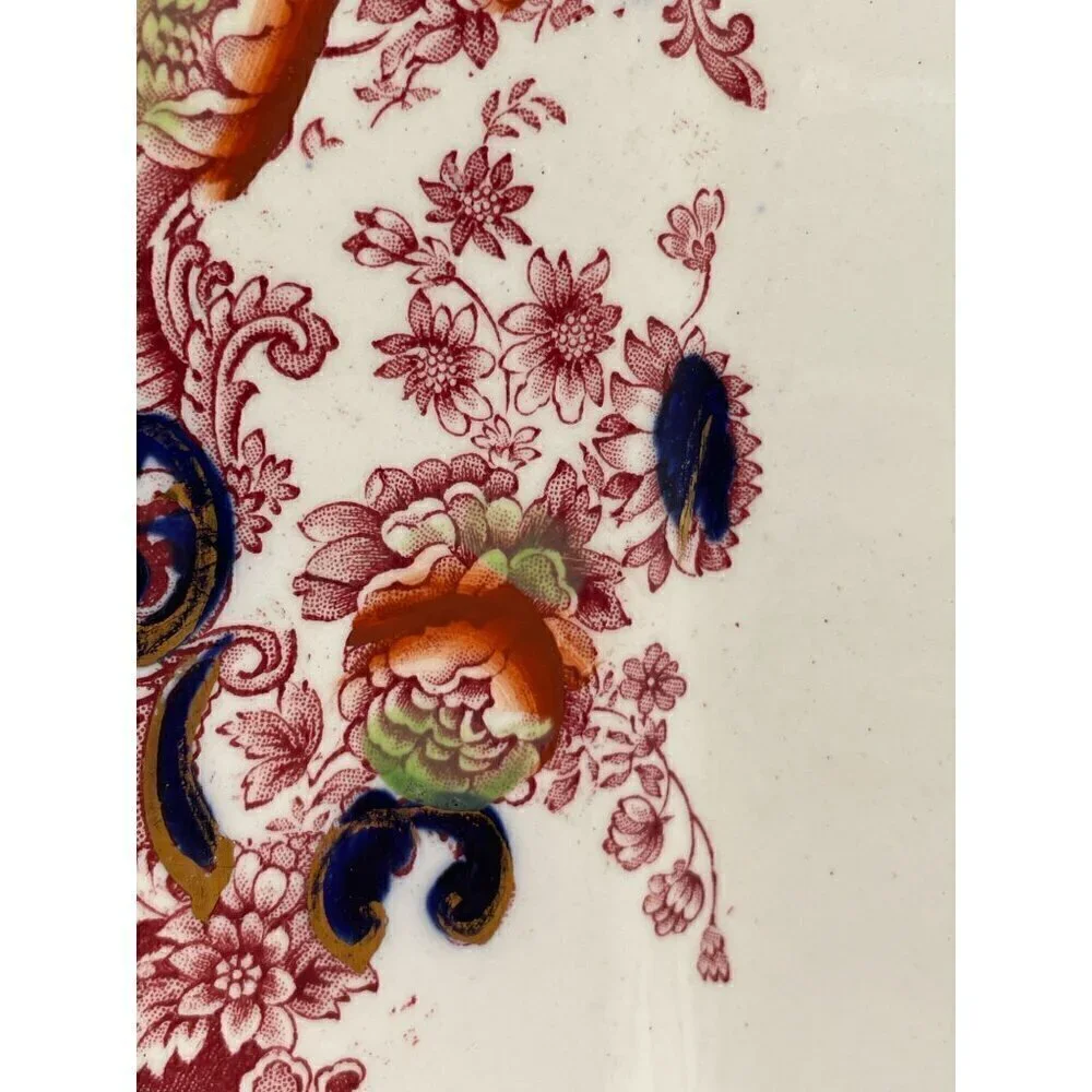 Royal Staffordshire Arcadia Red Blue Square Handled Platter Victorian Antique